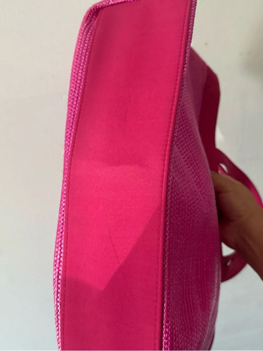 Escada Bright Pink Woven Tote with Rope Drawstrings